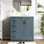 Meuble-lavabo en céramique de 76 cm (30 po) - Structure et panneaux en bois massif, 3 tiroirs spacieux et une armoire de rangement - Bleu - 2 portes - Unité de rangement fonctionnelle