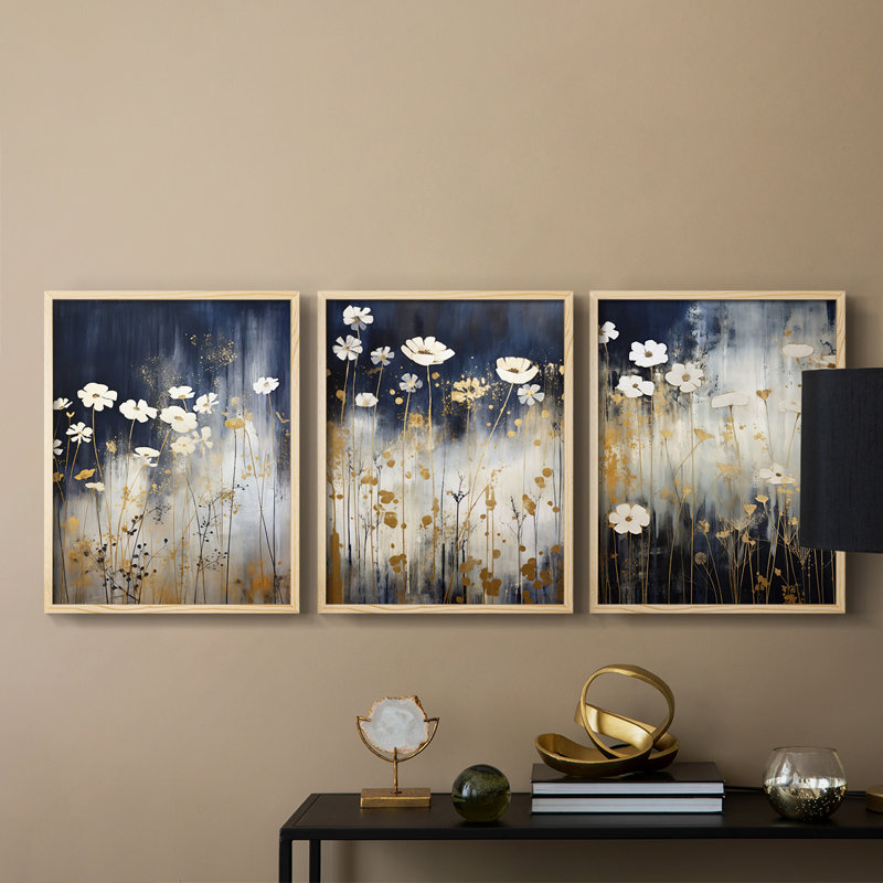 Étude florale Cxxxi -Set de 3 estampes numériques encadrées -Prêt à, Encadré naturel, H 10 po x l 8 po