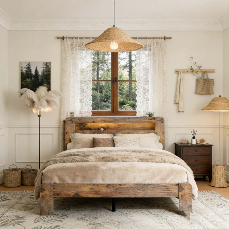 Base de lit plateforme en bois avec rangement, Très grand lit