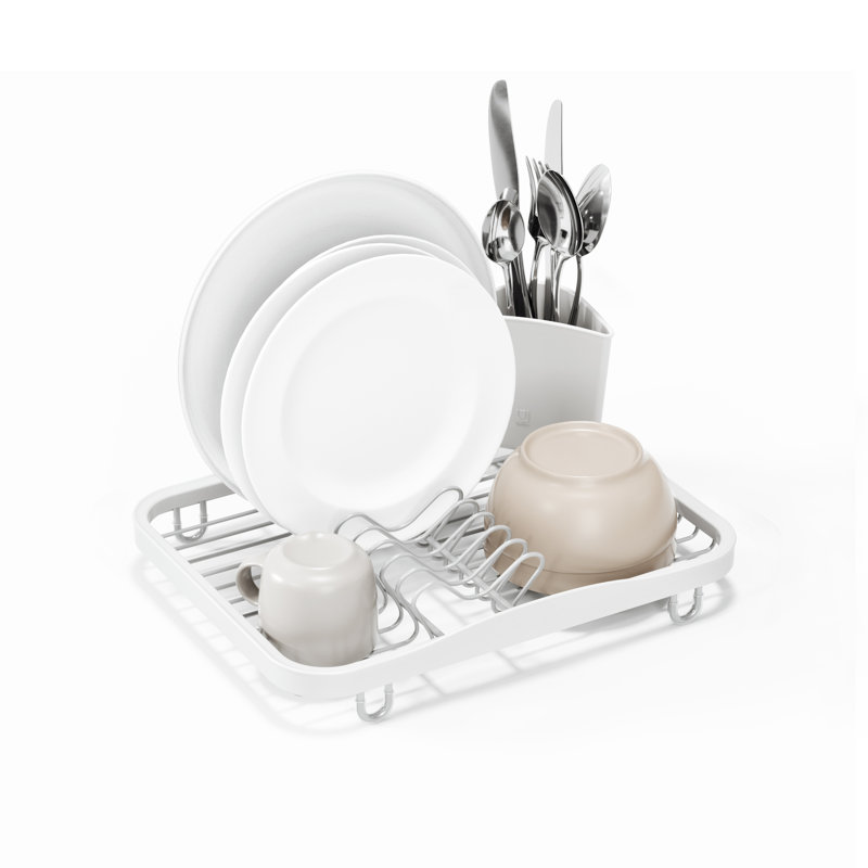 White Metal In-Sink Dish Rack with Utensil Cup