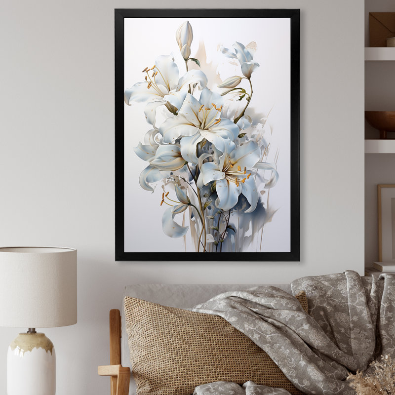 «White Lilies In Bloom Bloquet I» sur toile, H 40 po x l 30 po x P 1,5 po, Cadre simple noir