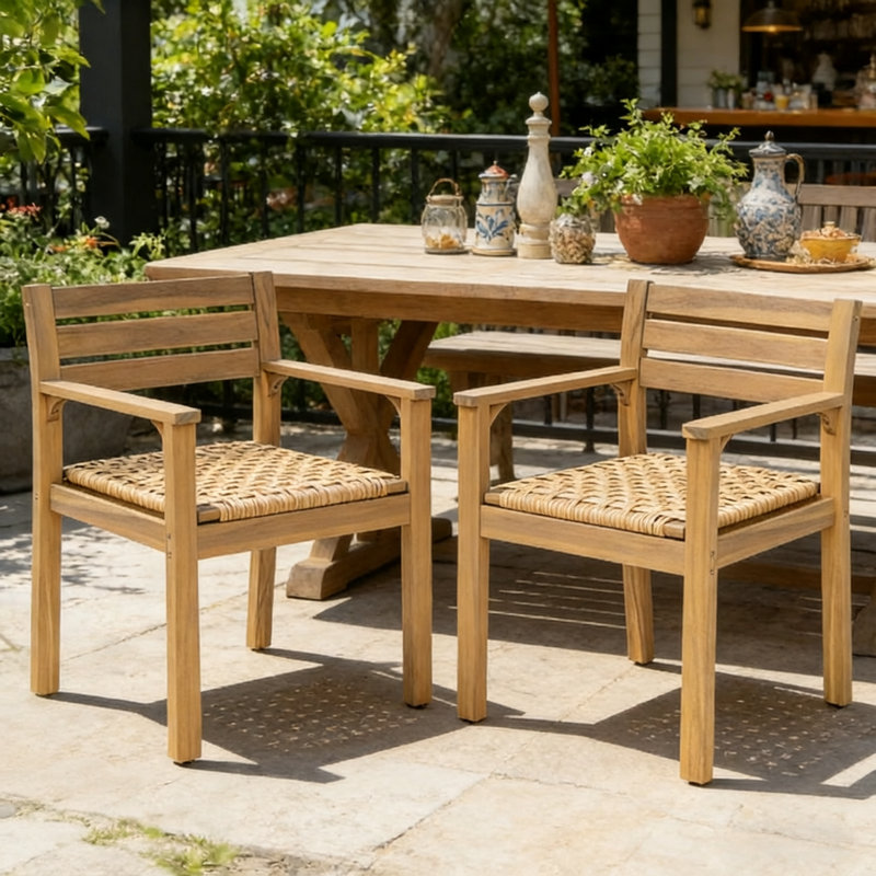Ensemble de 2 chaises de jardin rustiques en bois d'acacia et osier