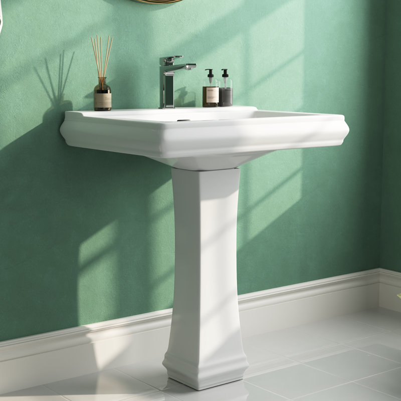 Lavabo de salle de bain rectangulaire en porcelaine vitreuse avec trop-plein Apex, Single, Blanc