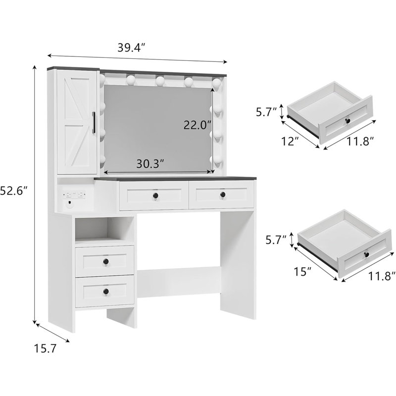 Meuble-lavabo de style campagnard avec lumières 39,4 po Marlanda