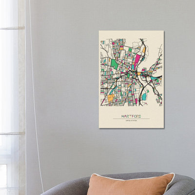 Hartford, Connecticut Map by Ayse Deniz Akerman - Wrapped Canvas Gallery-Wrapped Canvas Giclée