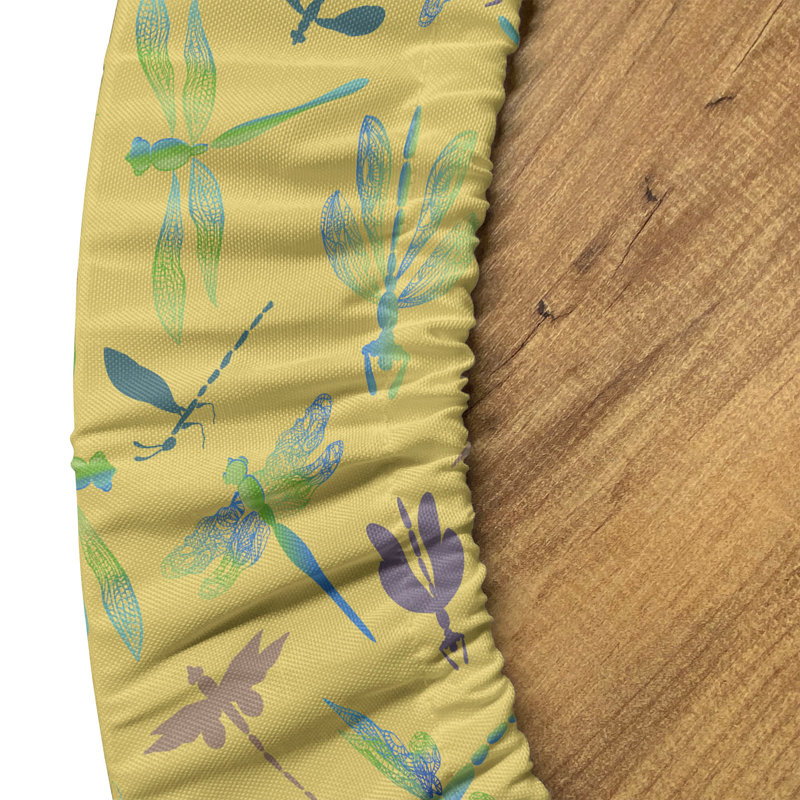 East Urban Home Dragonfly Fitted Round Tablecloth 45"- 56" Diameter Pale Camel Warm Taupe, 64.17" Round