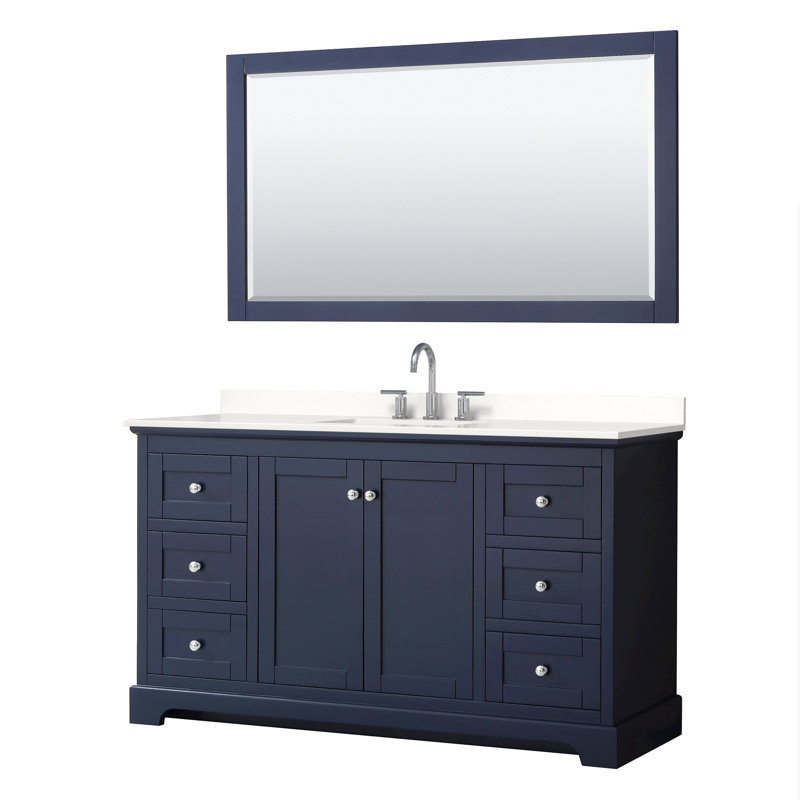 Avery 60 " W Freestanding Standard Free Standing 1 Single Vanity Bathroom Vanity With Quartz Top with Mirror, White Quartz