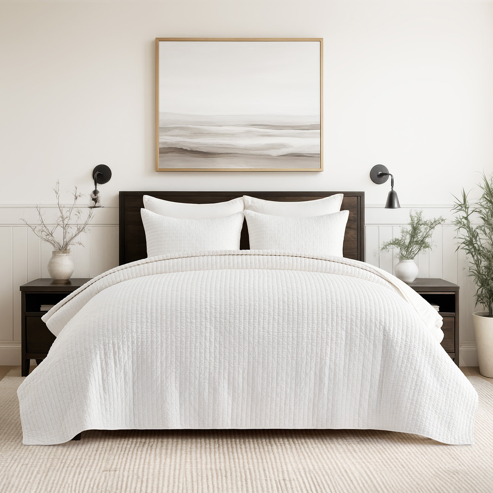 Cross Stitch Cotton Quilt set, Queen, Bright White