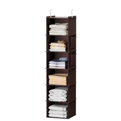 Organisateur de placard suspendu, 6 tablettes de rangement suspendues, brun