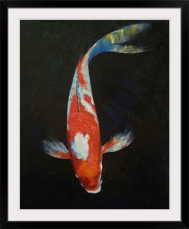 «Wireman Kohaku Koi Fish» par Michael Creese, reproduction d'art, H 24 po x l 18 po x p 1 po, Cadre blanc