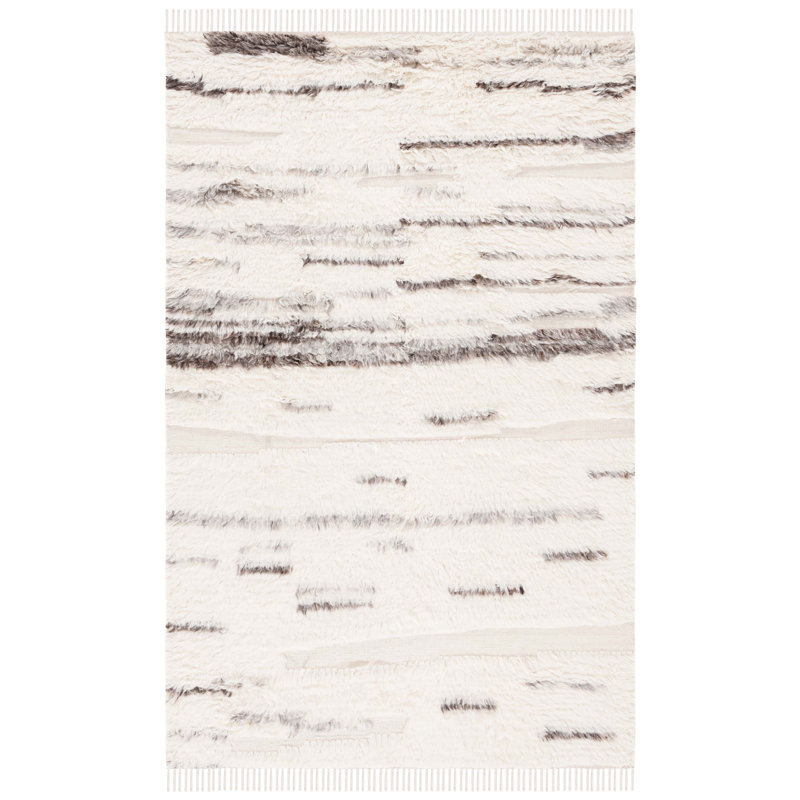 Sekai Handwoven Wool Cotton Abstract Rug in Gray/Ivory, Rectangle 5' x 8'
