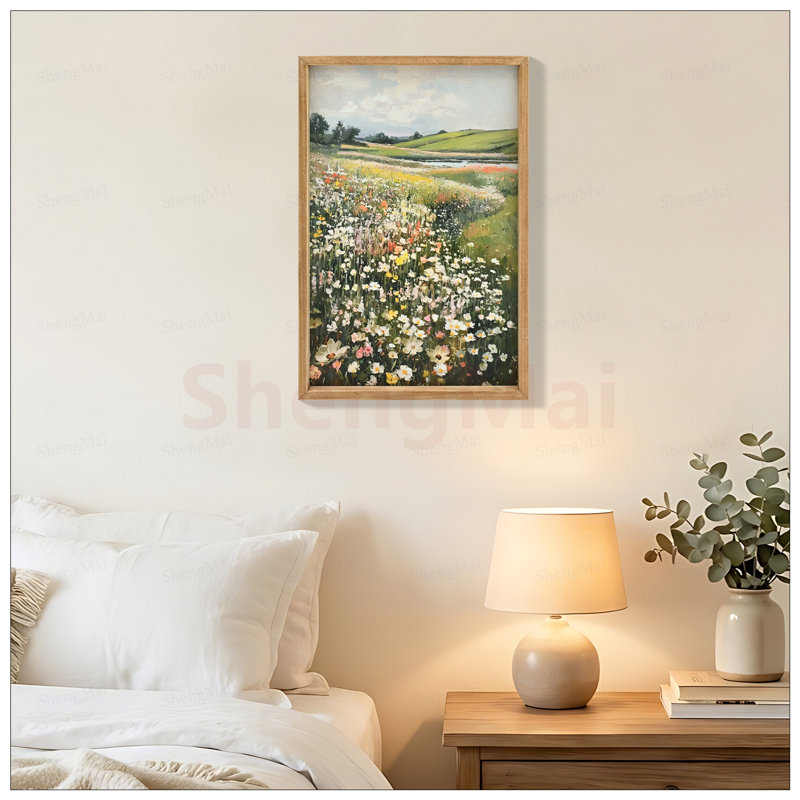 Impression sur toile encadrée, décoration rétro, fleurs de prairie champêtre classique, art mural rustique grand pour la maison