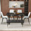 Ensemble de table et de chaises. Ensemble de table de salle à manger en MDF à motif de marbre moderne - 55 po x 31,4 po avec 4 chaises de salle à manger en polyuréthane à coussin allongé et 1 banc
