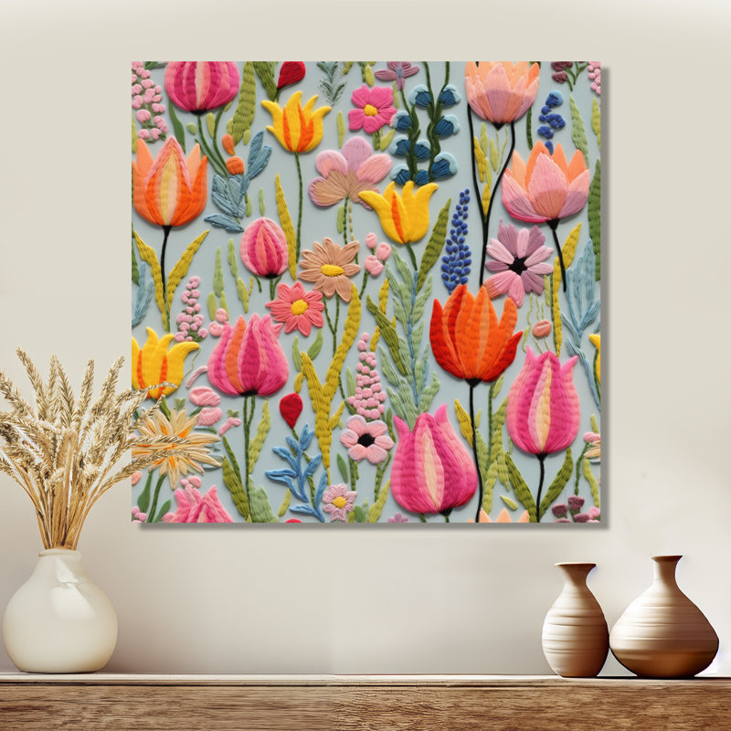 «Blooming Tulips Colorful Summer - Tulips», art mural, Toile tendue, H 36 po x l 36 po x P 1,5 po