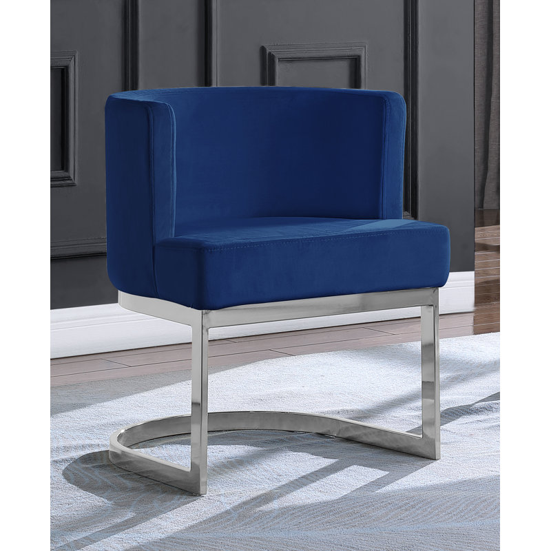 Dmitri 19'' H Velvet Upholstered Side Chair, Navy Blue, Silver