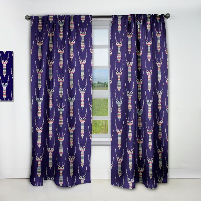 Motif décoratif coloré coloré avec cerf - rideau simple occultant moderne Ikat, L 52 po x L 63 po