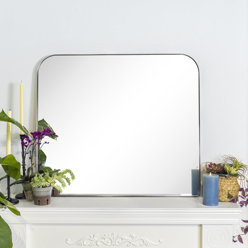 Grand miroir mural arqué Bhargava pour salle de bain, salon, 30 po x 34 po, Nickel brossé
