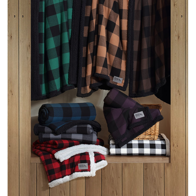 Cabin Plaid Red Fleece & Cotton Sherpa Reversible Throw Blanket