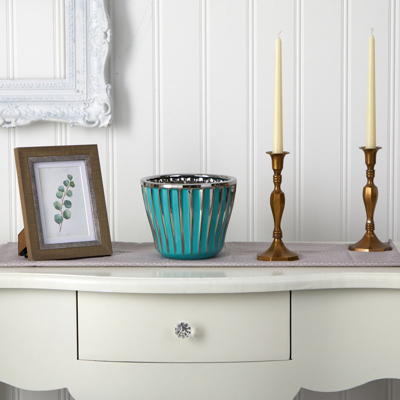 Vase de table en céramique Arvide, Sarcelle, H 6,25 po x l 7,5 po x P 7,5 po