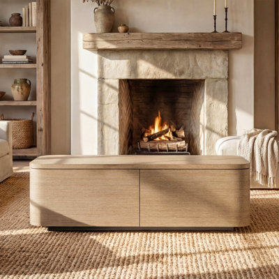 Alassane 55.1'' W Rounded Wood Coffee Table With 4 Drawers