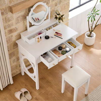 Ensemble de coiffeuse avec coiffeuse compacte blanche avec tabouret pour les petits espaces