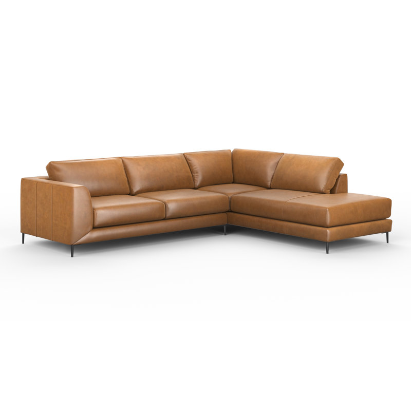 Luxor 100% Full Top Grain Leather Sectional, Steeplechase Saddle Genuine Leather, Right Hand Facing