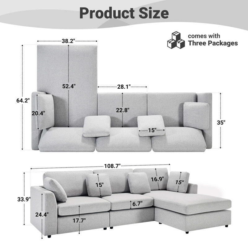 Wauseon 2 - Piece 108.7" Upholstered L Shape Sofa with Convertible Chaise
