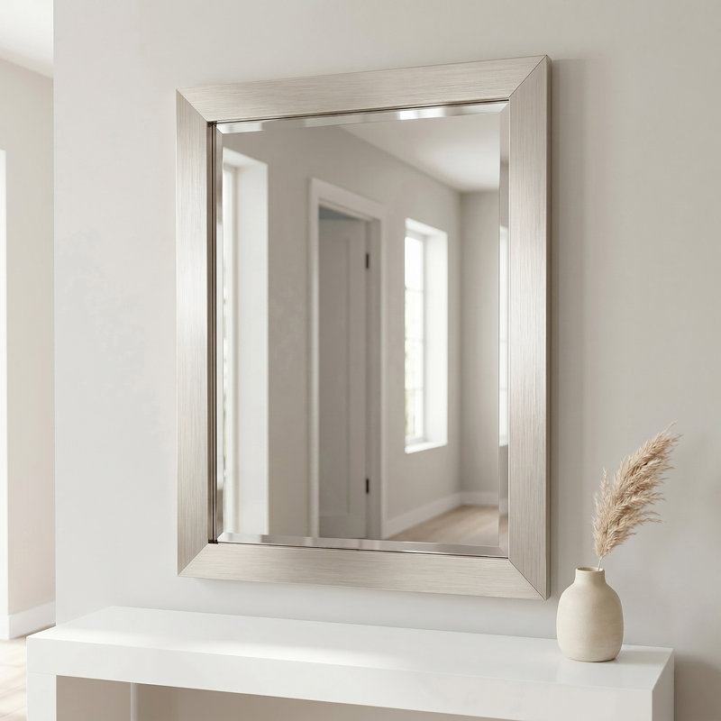 27.75"x 21.75" Brushed Champagne Beveled Framed Decorative Accent Wall Mirror for Bathroom Vanity, Entryway, Living Room, Bedroom