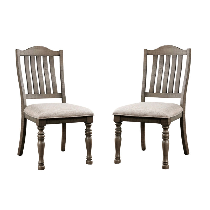 Chaises de salle à manger 2 pièces, bois massif gris antique avec revêtement en tissu et pieds tournés, chaises de style transitionnel moderne, coussin pour