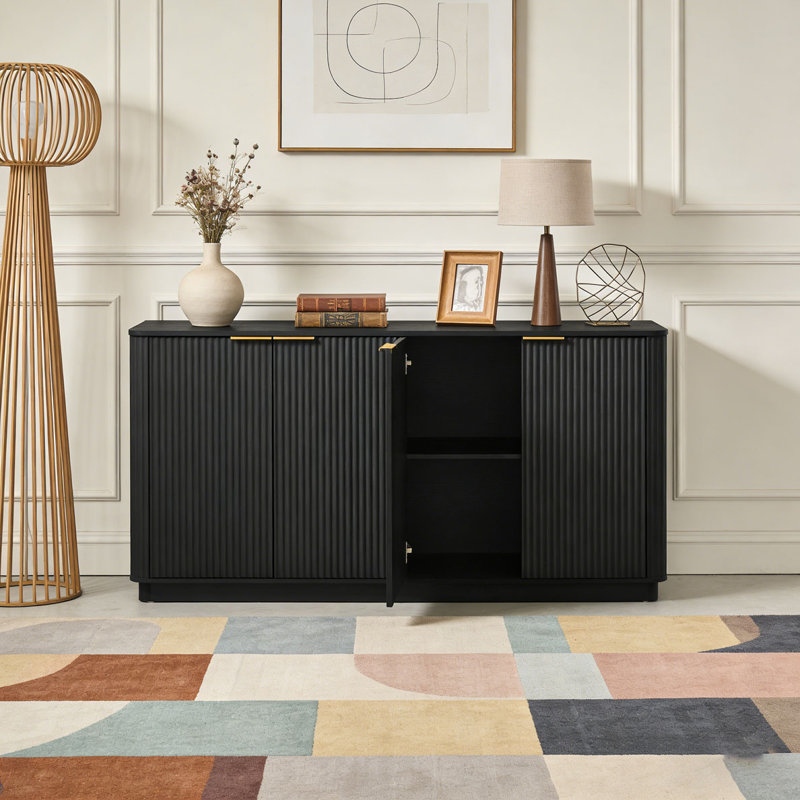 Buffet 63 "à rayures verticales avec rangement, Noir