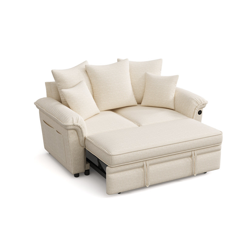   Canapé-lit escamotable modulaire rembourré avec recharge USB et poches latérales Felipe, H 37,5 po x l 62 po x P 56 po