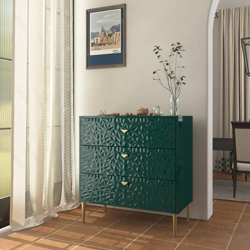Commode en bois 3 tiroirs Bakke, Vert