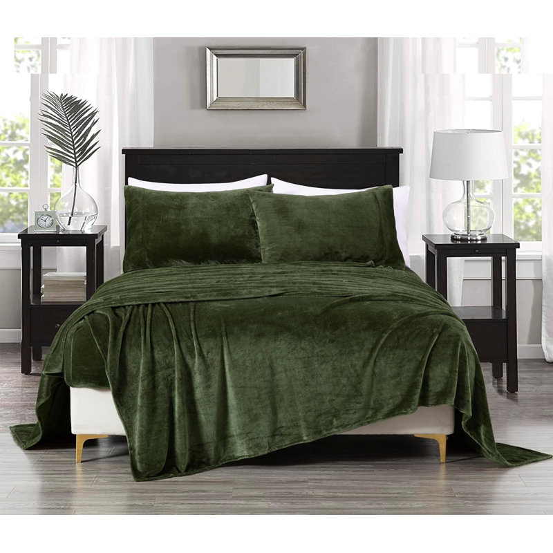 Twin Olive Flannel Deep Pocket Sheet Set