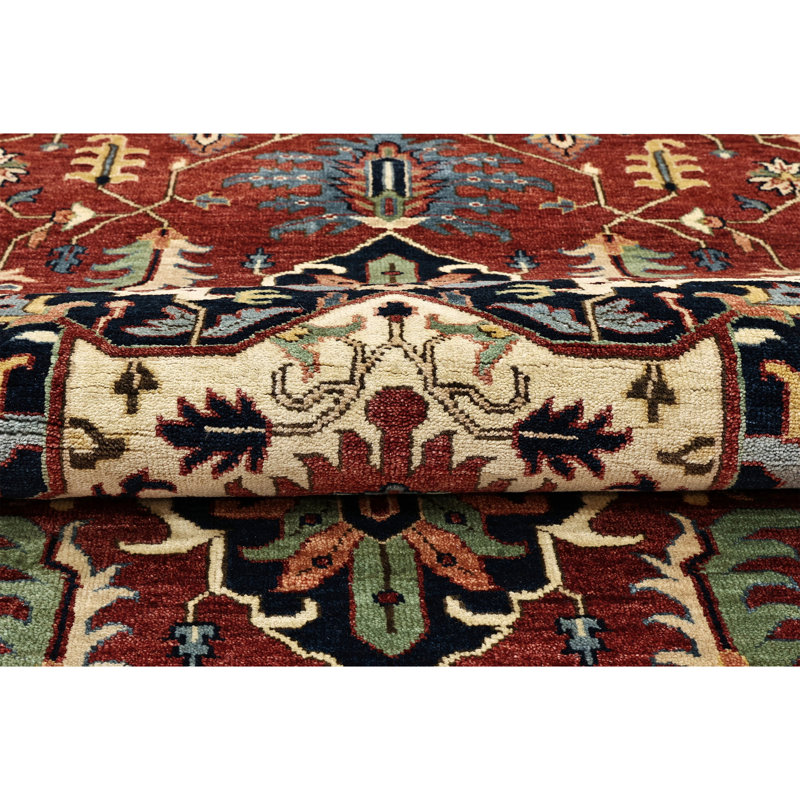 High-Quality Hand-Knotted Red And Blue Area Rug, Rectangle 5' x 8'