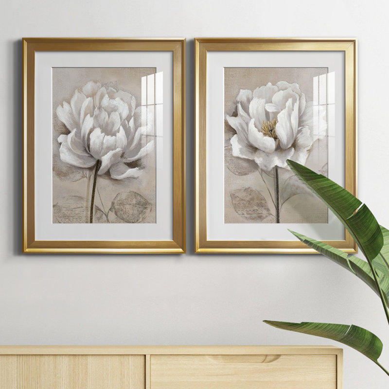 "Soft White I", ensemble de 2 reproductions d'art, H 30,5 po x l 85 po, Impression encadrée avec passe-partout, Gold