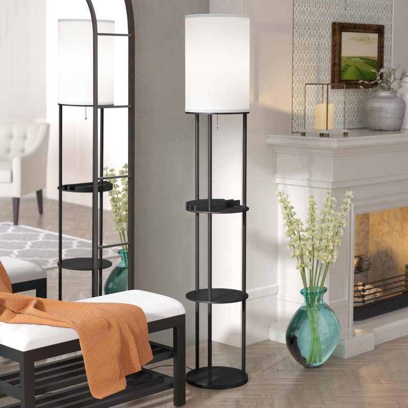 Rousey 66.5'' Black Column Floor Lamp with USB and Outlet