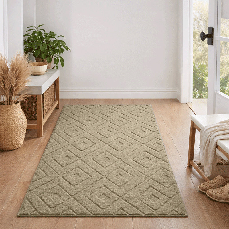 Luxury Hight Low Square Area Rug For Hallway Bedroom Children Room, Rectangle 60 x 110 cm, Beige