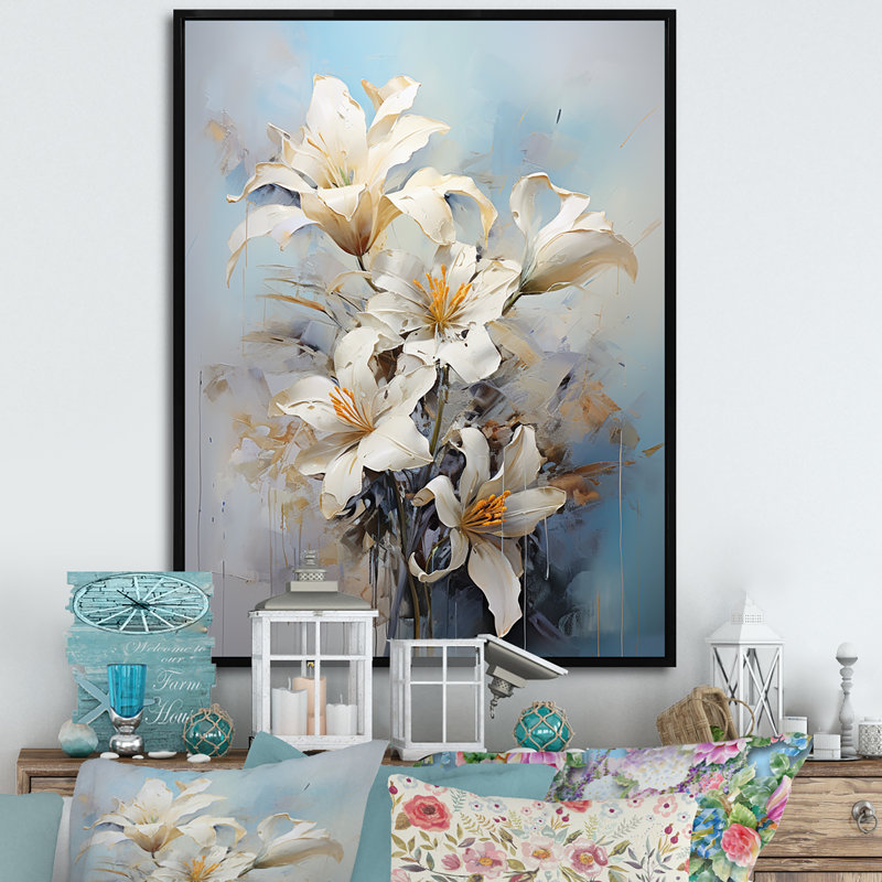 «Lilies Blossoms In Bloom» sur toile, H 44 po x l 34 po x P 1,5 po, Cadre flottant noir