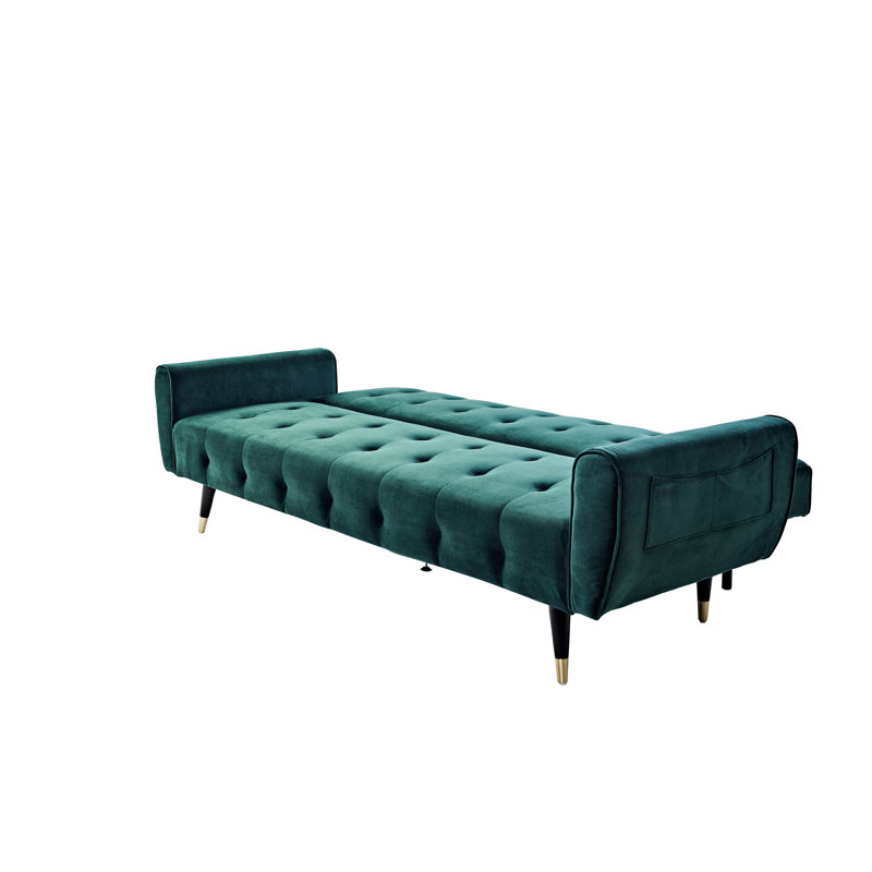 Chillax Dream 83.86" Velvet Square Arm Sleeper Sofa, Opal Green