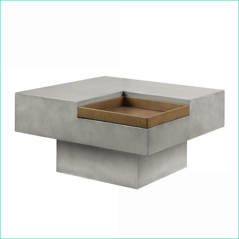 Table basse en fibre de béton gris vieilli avec rangement pour le salon, durable et amp; Durable