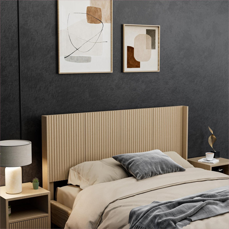 Tête de lit à panneau cannelée pour grand lit, tête de lit murale autonome de style campagnard moderne pour chambre à coucher résidentielle