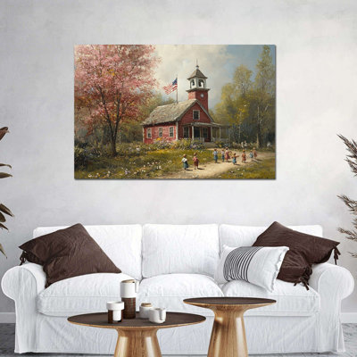 Patriotic Wall Art, American Flag Wall Art, 4th of July Wall Decor, Americana Schoolhouse Canvas Picture for Living Room, Patriotic Art Canvas Ready to Hang