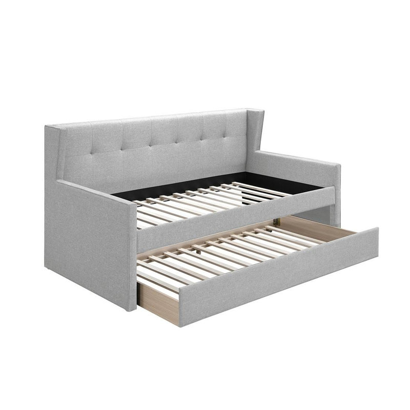 Lit de jour gris en toile de jute grise pour lit simple 82 po x 43 po 43 po, installation de base rapide