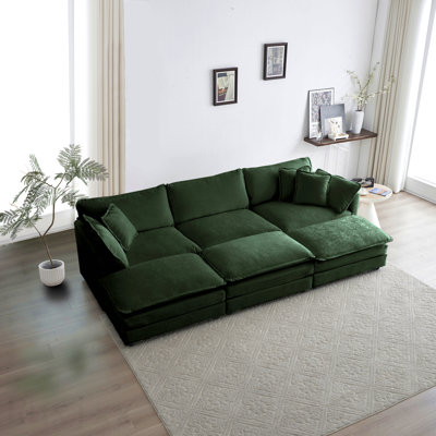 Canapé en forme de U parfait pour les petits appartements Canapé modulaire réversible à siège profond et confortable 6 places avec 3 repose-pieds, 3 coussins décoratifs et 2 coussins