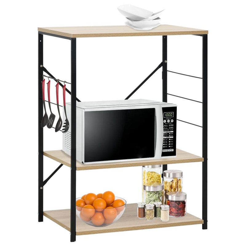 Étagère de boulanger standard 23,6 po en acier Minoa compatible avec les micro-ondes, Noir / chêne