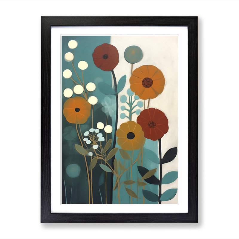 Modern Flowers Mid Century Vol.6 - Picture Frame Print, Black, 34cm H x 25cm W x 2cm D