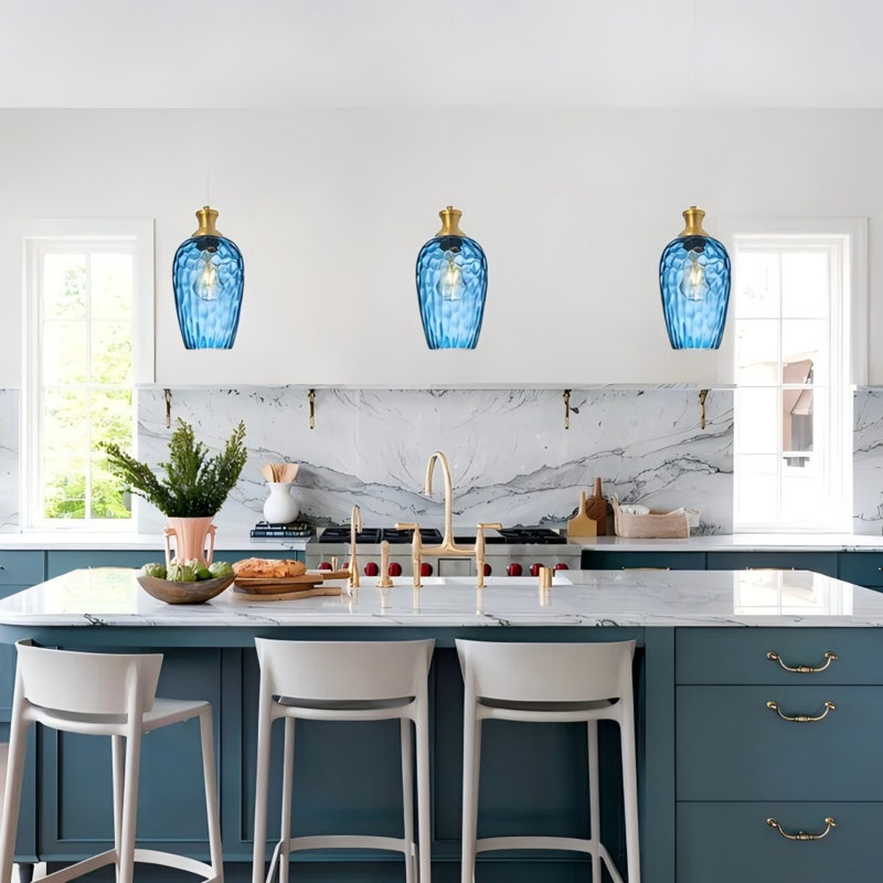 Luminaires suspendus en verre pour îlot de cuisine Luminaire suspendu en verre martelé pour îlot de cuisine au-dessus de l'évier