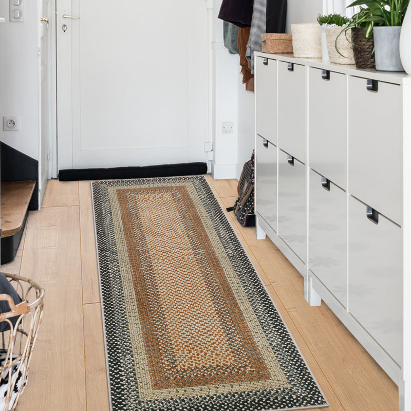 Machine Washable Rug for Living Room Braided Print Non-Slip Area Rug Stain Resistant Carpet for Dining Room Bedroom Nursery Office