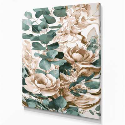 Aquarelle, art floral sur toile 98 beige