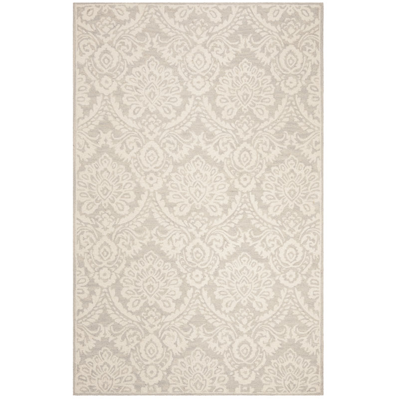 Tapis argent / ivoire en laine fait à la main Tansy, Rectangle 4 pi x 6 pi